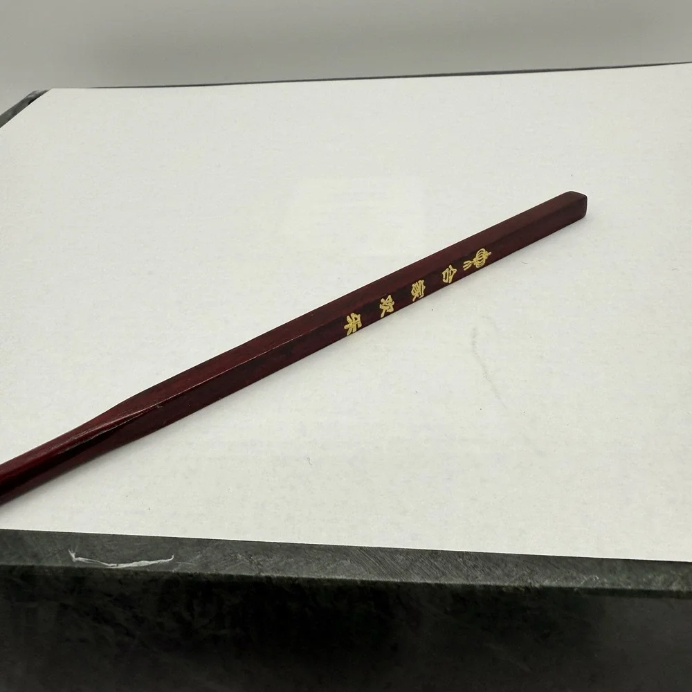 Vintage Chinese Wood Chopsticks Set w/ Carved Dragon Case 8 Pair Red Lacquer